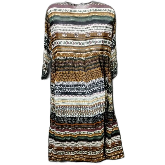 PTNY Midi Dress Size M Gauzy 3/4 Sleeve Brown Green Lightweight Eart tones fairy - Picture 9 of 12